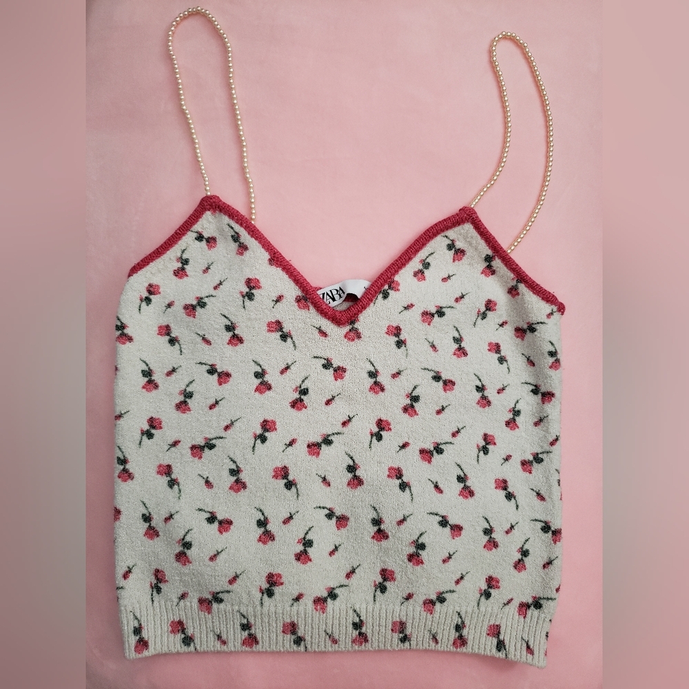 Floral Print Women's Top with Red Accents